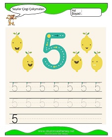 5 Rakamı Çizgi Çalışmaları Çalışma Sayfaları
